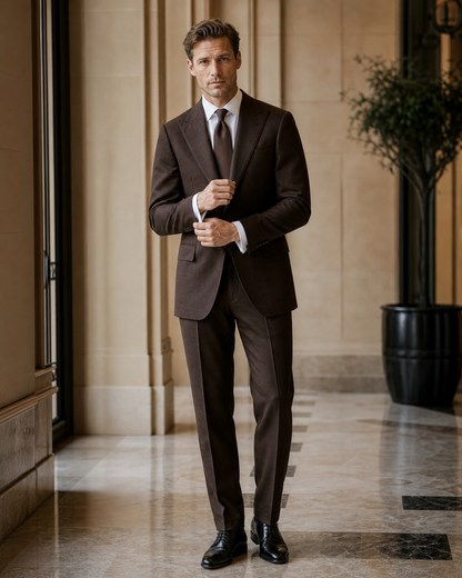 Deep Chocolate Brown Linen Summer Suit - Custom Made to Measure front view
