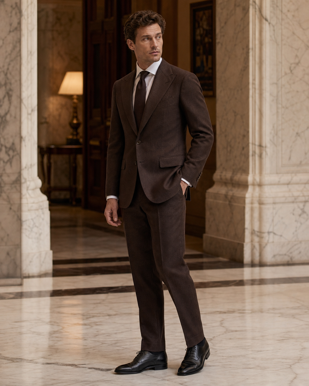 Deep Chocolate Brown Linen Summer Suit - Custom Made to Measure side back view