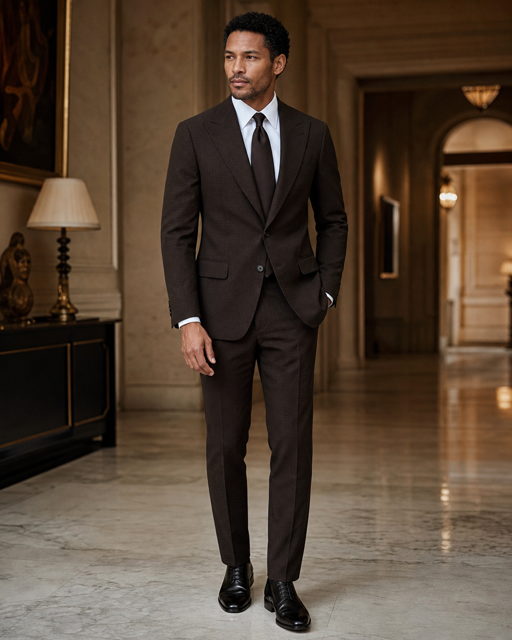 Deep Chocolate Brown Seersucker Beach Wedding Suit - Custom Made to Measure side back view