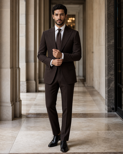 Deep Chocolate Brown Seersucker Summer Suit - Custom Made to Measure front view