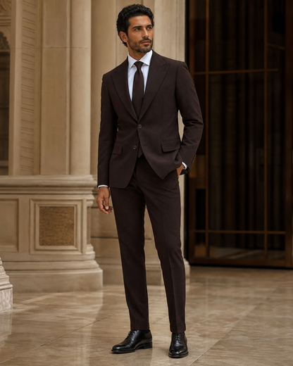 Deep Chocolate Brown Seersucker Summer Suit - Custom Made to Measure side back view