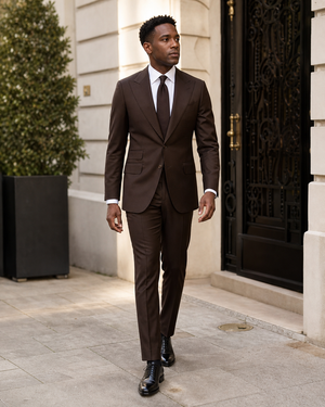 Deep Chocolate Brown Silk Blend Peak Lapel Suit — Custom Made to Measure — 1