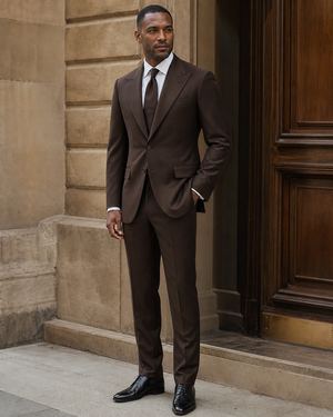 Deep Chocolate Brown Silk Blend Peak Lapel Suit — Custom Made to Measure — 3