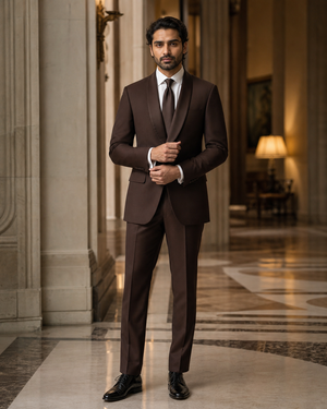 Deep Chocolate Brown Silk Blend Shawl Lapel Suit — Custom Made to Measure — 1