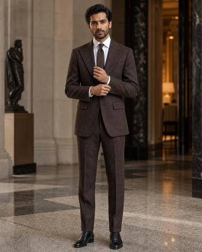 Deep Chocolate Brown Tweed Winter Suit - Custom Made to Measure front view