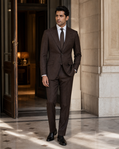 Deep Chocolate Brown Tweed Winter Suit - Custom Made to Measure side back view