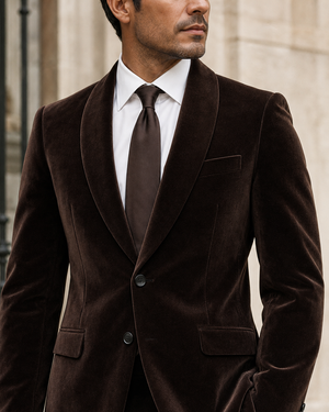 Deep Chocolate Brown Velvet Shawl Lapel Suit — Custom Made to Measure — 4