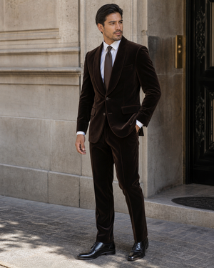 Deep Chocolate Brown Velvet Shawl Lapel Suit — Custom Made to Measure — 3