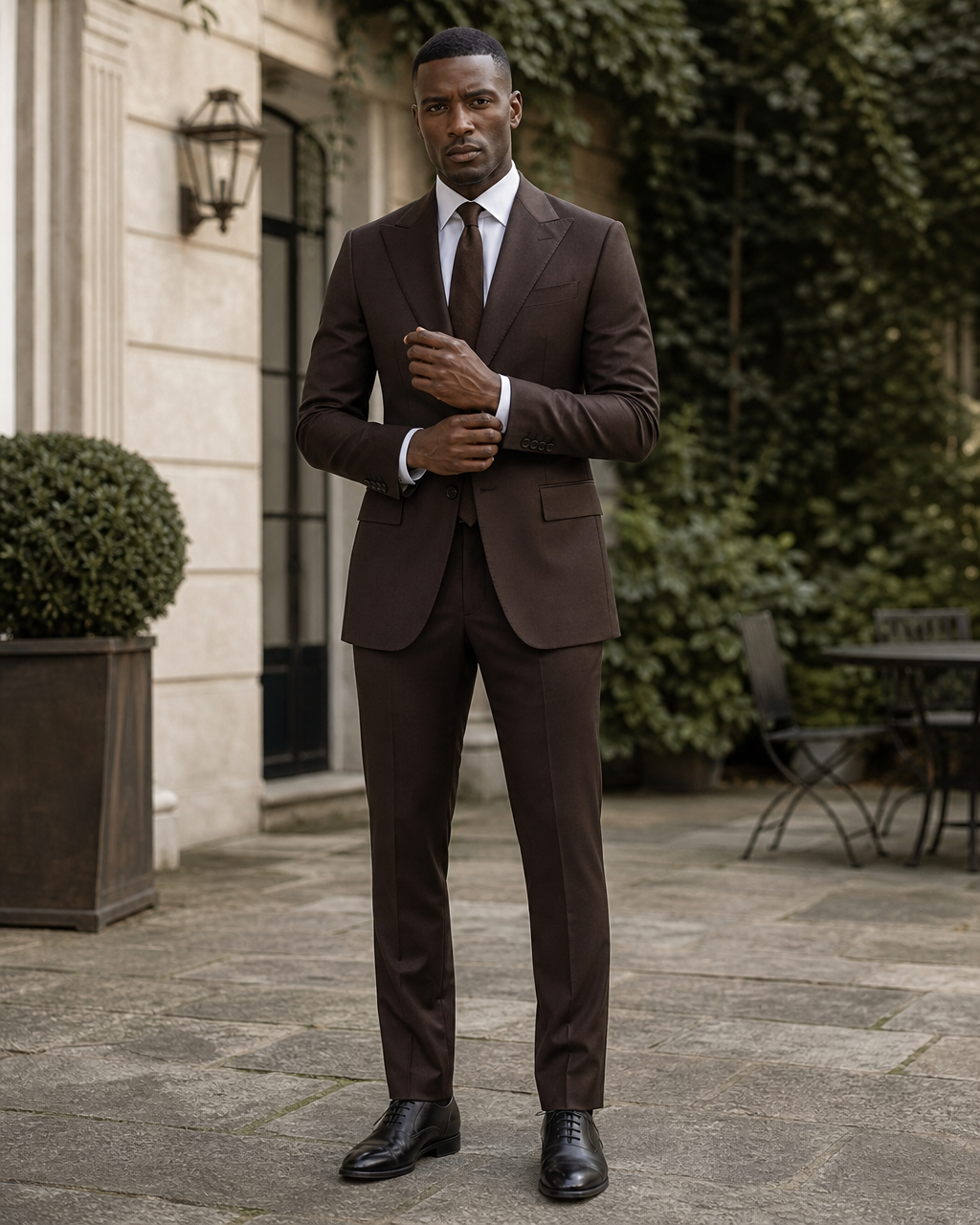 Deep Chocolate Brown Wool Outdoor Wedding Suit — Custom Made to Measure front view