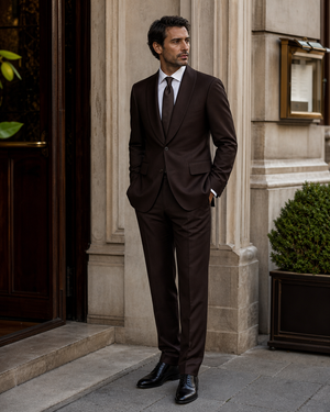Deep Chocolate Brown Wool Shawl Lapel Suit — Custom Made to Measure — 3
