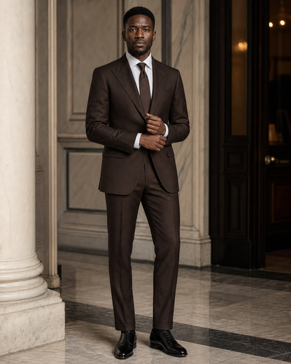 Deep Chocolate Brown Wool Winter Suit - Custom Made to Measure front view