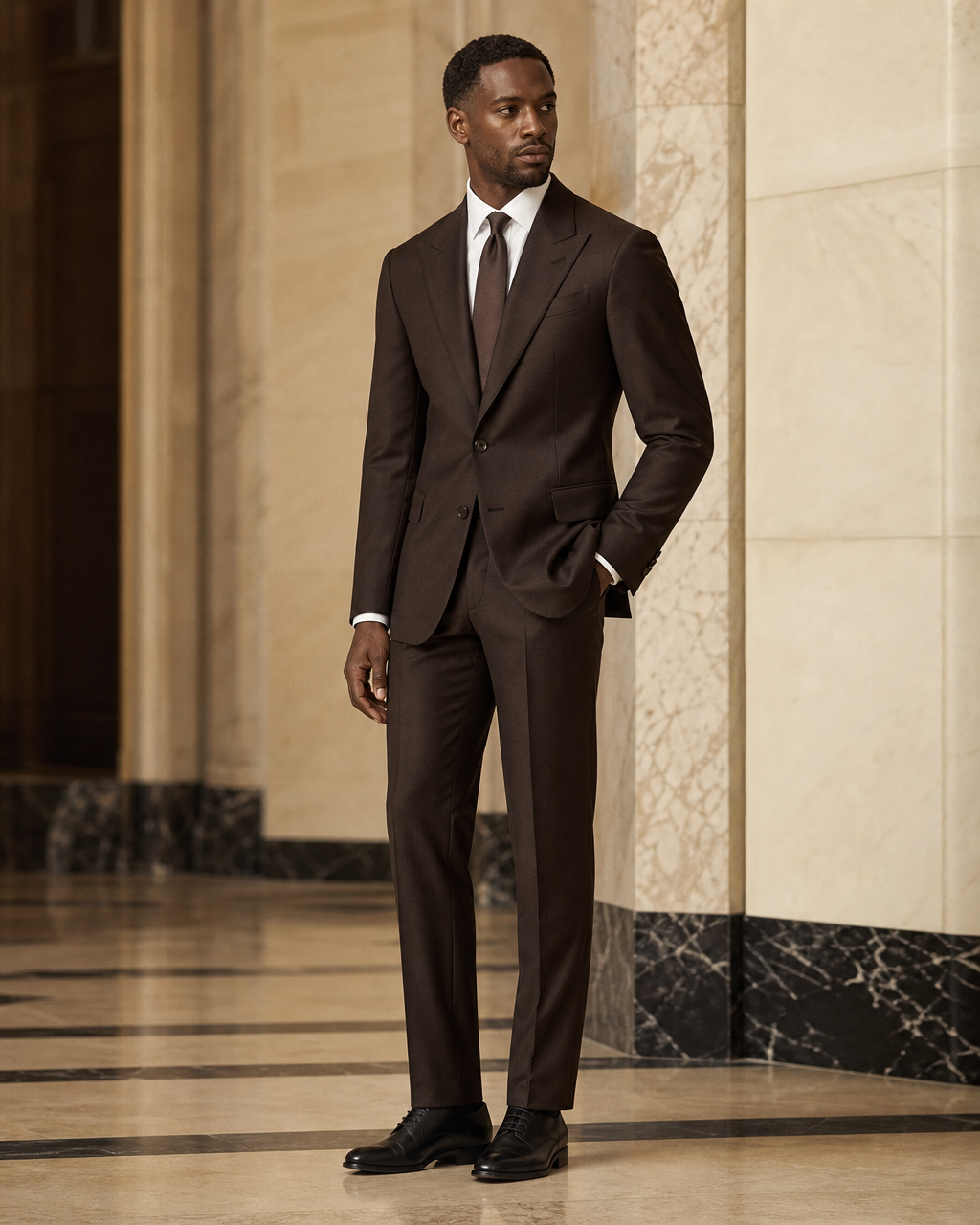 Deep Chocolate Brown Wool Winter Suit - Custom Made to Measure side back view