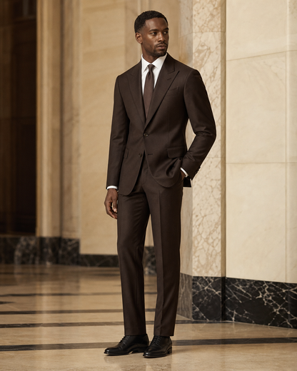 Deep Chocolate Brown Wool Winter Suit - Custom Made to Measure side back view