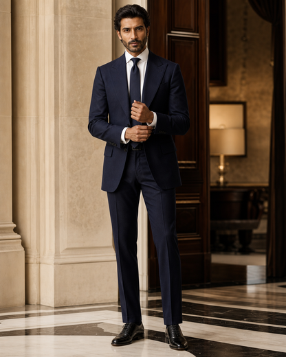 Deep Navy Cashmere Blend Winter Suit - Custom Made to Measure front view
