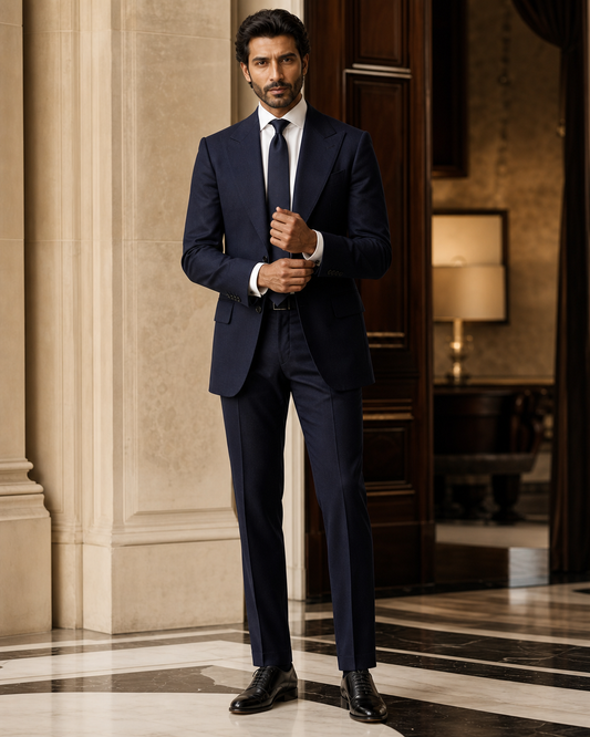 Deep Navy Cashmere Blend Winter Suit - Custom Made to Measure front view
