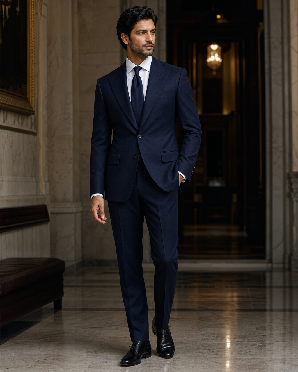 Deep Navy Cashmere Blend Winter Suit - Custom Made to Measure side back view