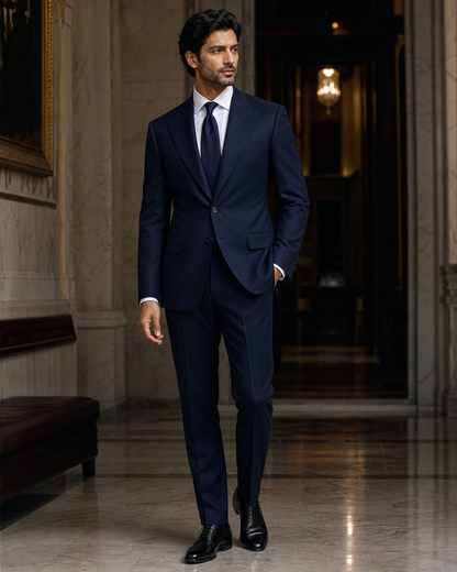 Deep Navy Cashmere Blend Winter Suit - Custom Made to Measure side back view