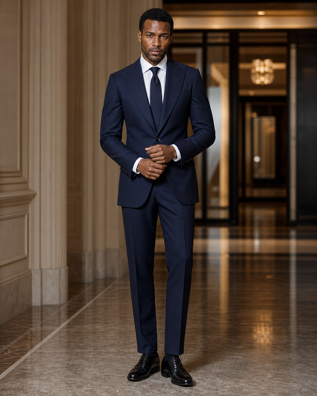 Deep Navy Cotton Beach Wedding Suit - Custom Made to Measure front view
