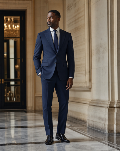 Deep Navy Cotton Beach Wedding Suit - Custom Made to Measure side back view