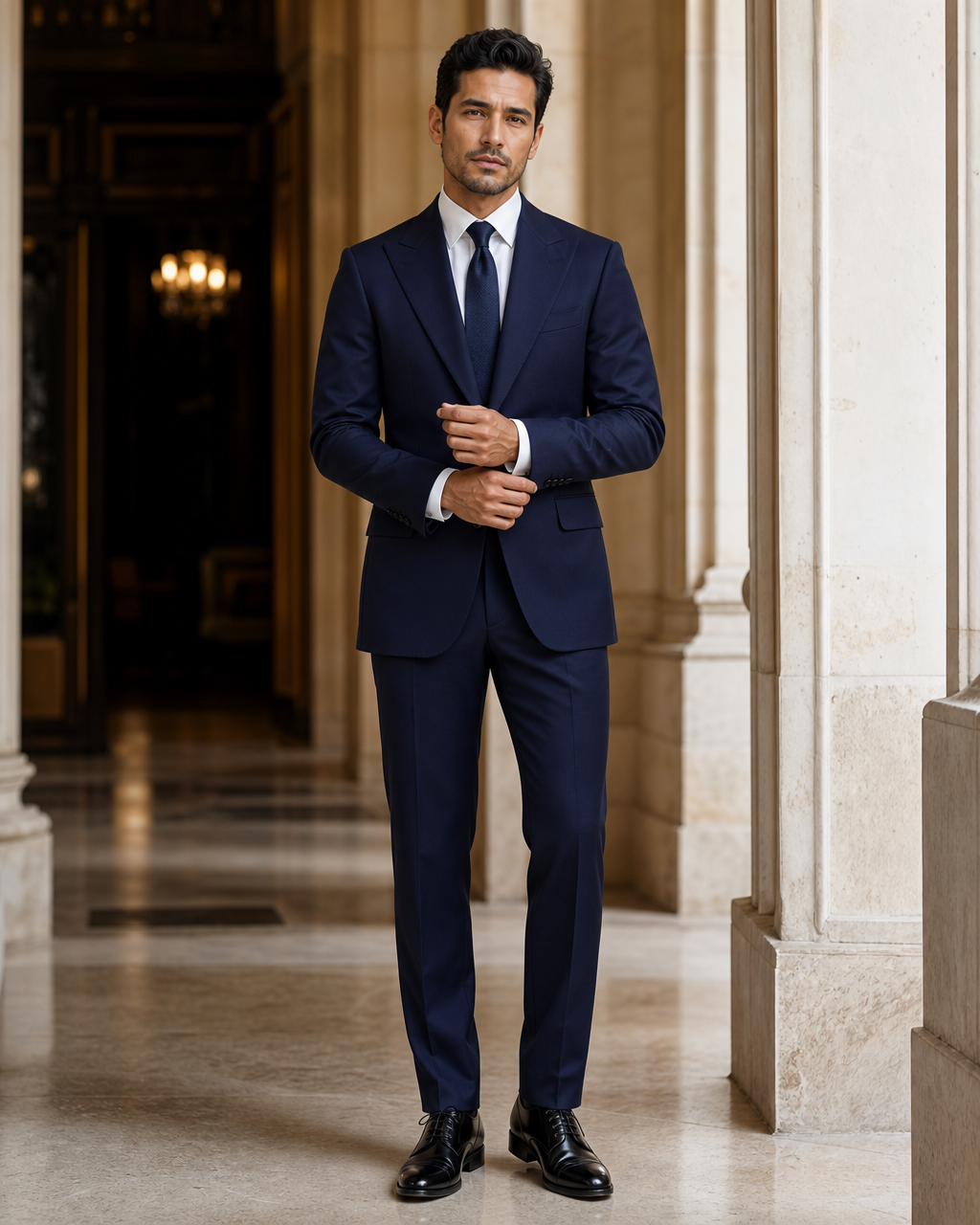 Deep Navy Cotton Outdoor Wedding Suit - Custom Made to Measure front view