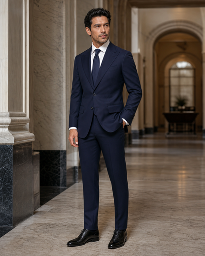 Deep Navy Cotton Outdoor Wedding Suit - Custom Made to Measure side back view
