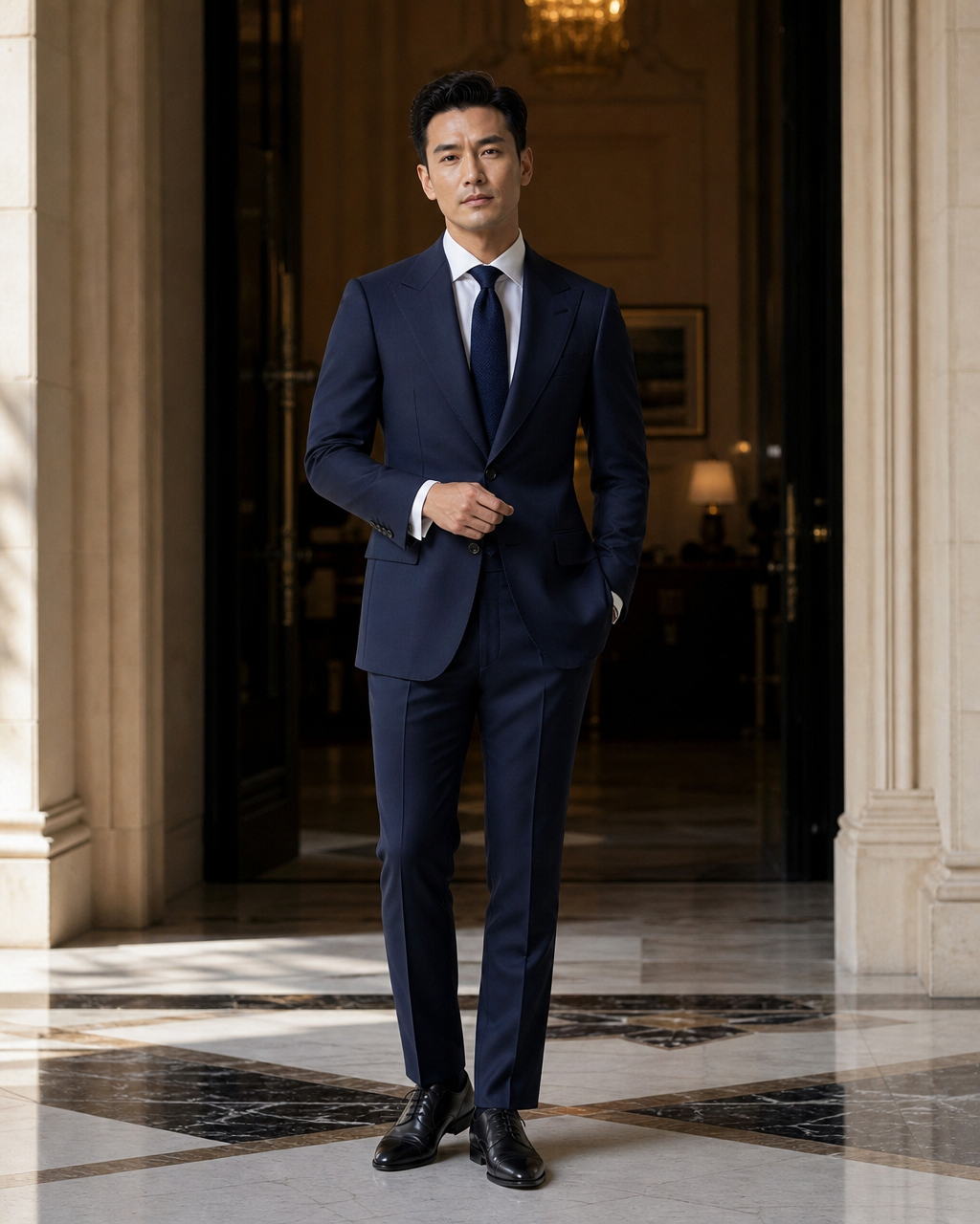 Deep Navy Cotton Summer Suit - Custom Made to Measure front view