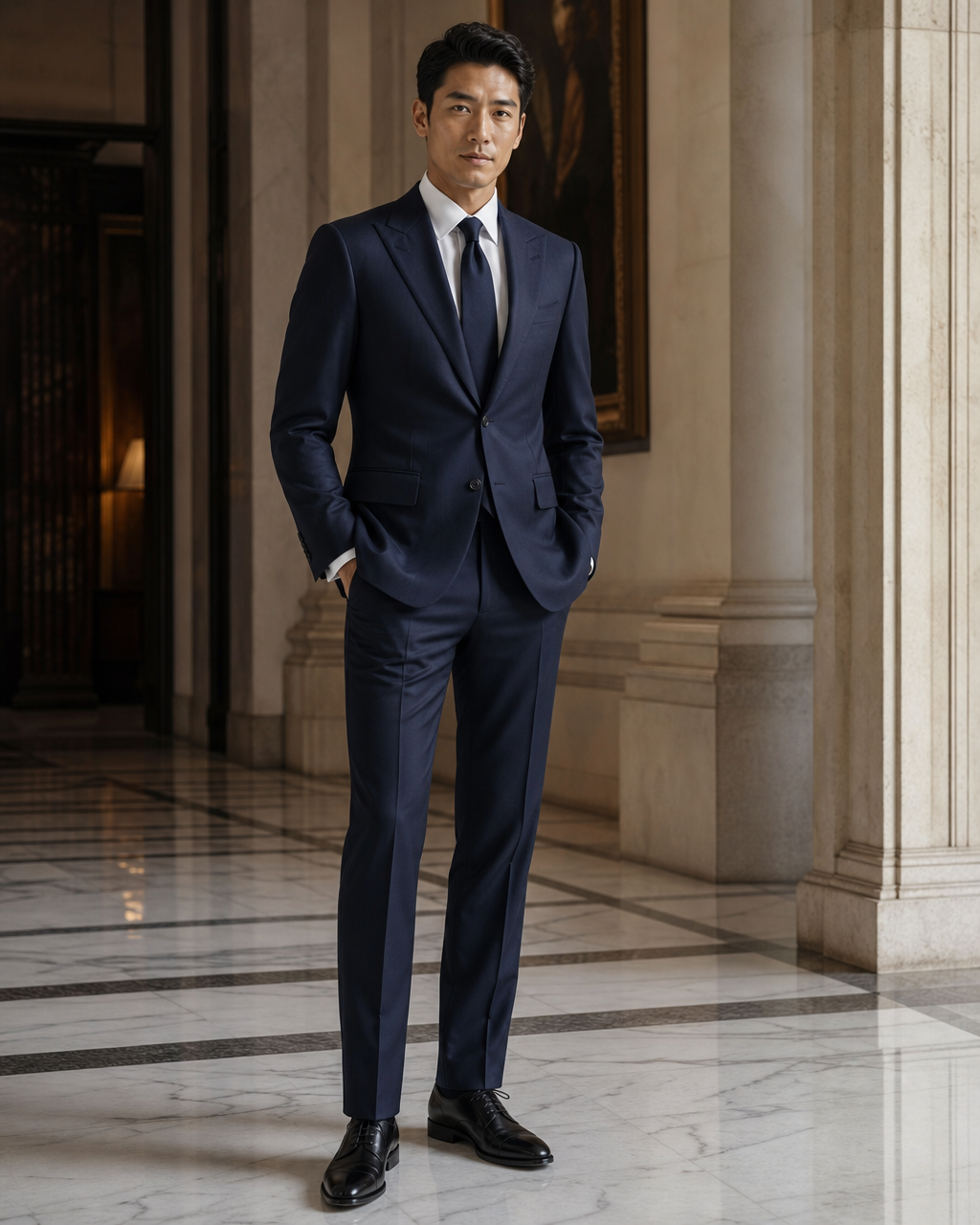 Deep Navy Cotton Summer Suit - Custom Made to Measure side back view