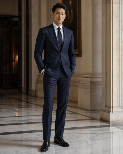 Deep Navy Cotton Summer Suit - Custom Made to Measure side back view