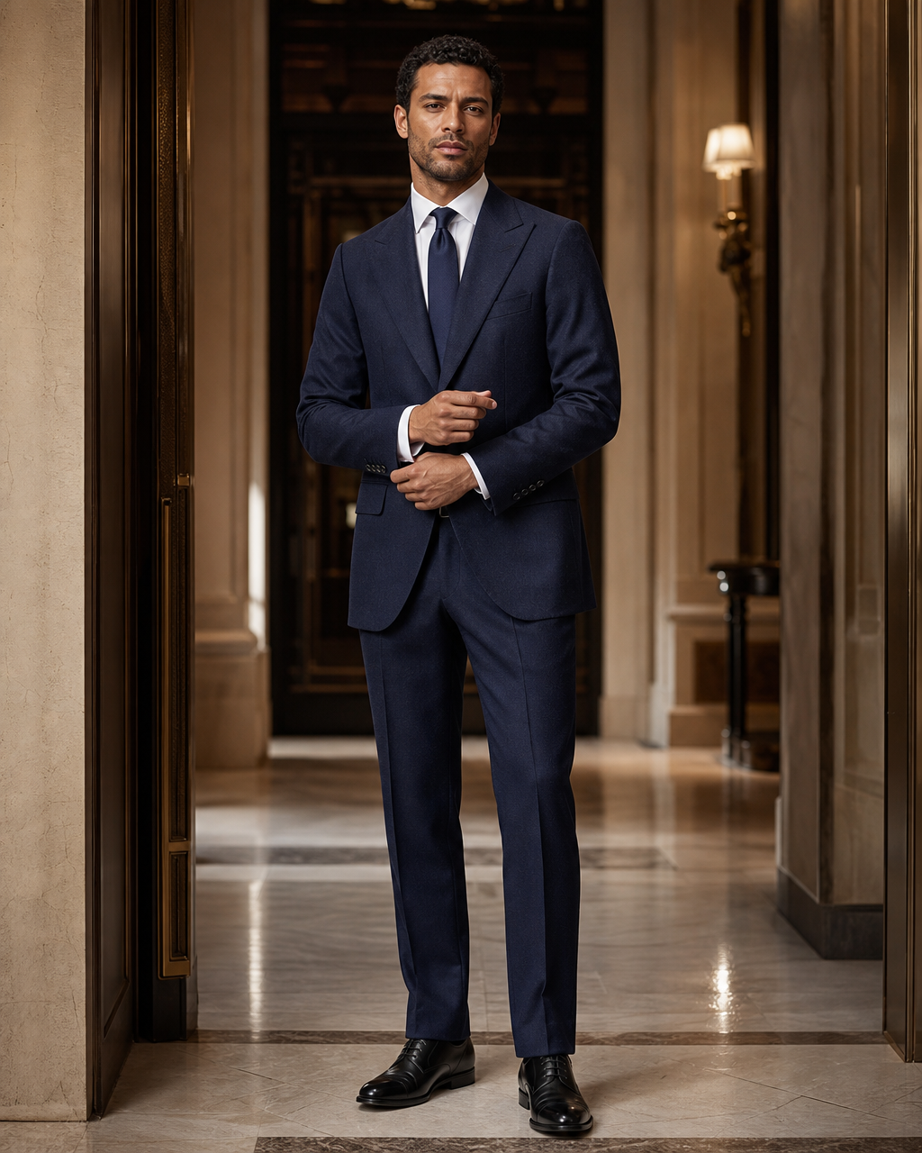 Deep Navy Flannel Winter Suit - Custom Made to Measure front view
