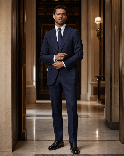 Deep Navy Flannel Winter Suit - Custom Made to Measure front view