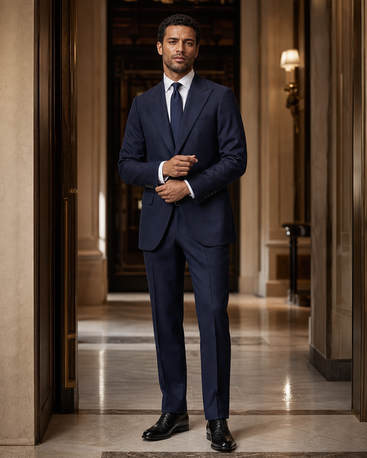 Deep Navy Flannel Winter Suit - Custom Made to Measure front view