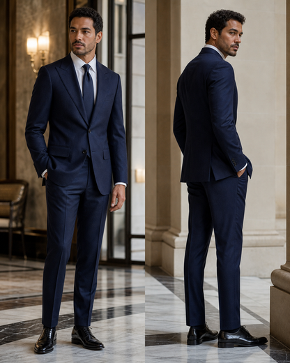 Deep Navy Flannel Winter Suit - Custom Made to Measure side back view