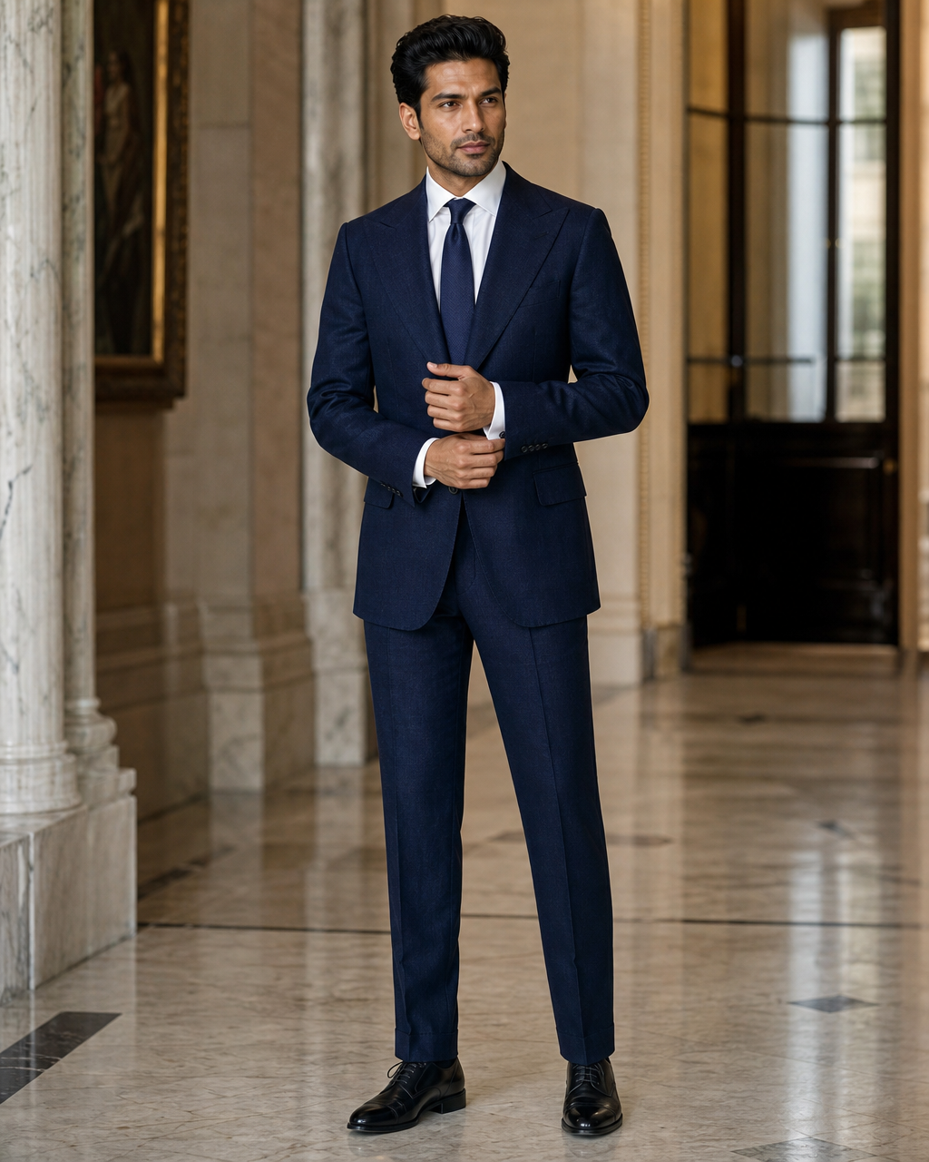 Deep Navy Linen Beach Wedding Suit - Custom Made to Measure front view