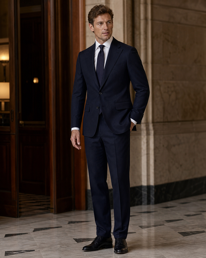 Deep Navy Linen Outdoor Wedding Suit - Custom Made to Measure side back view