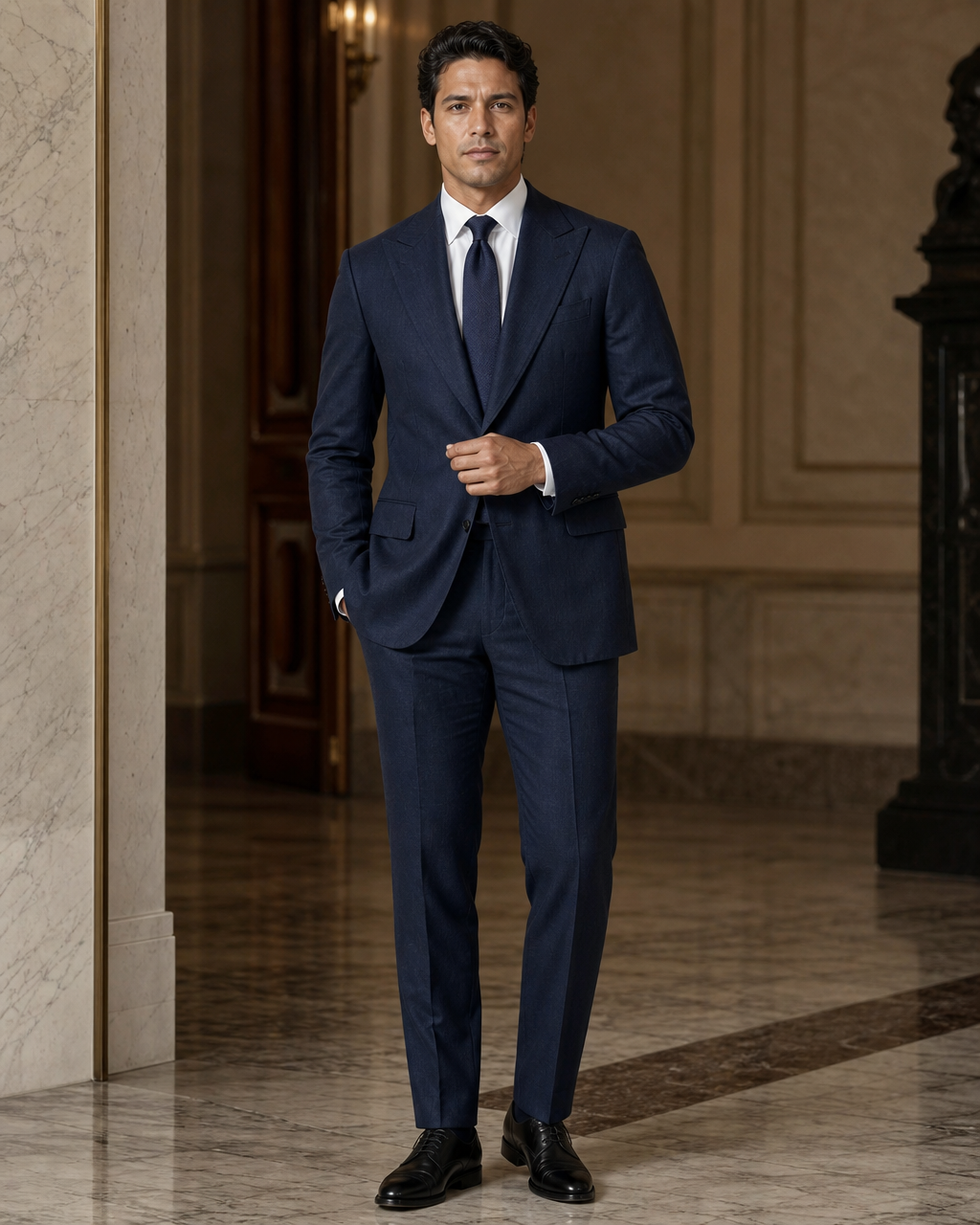 Deep Navy Linen Summer Suit - Custom Made to Measure front view
