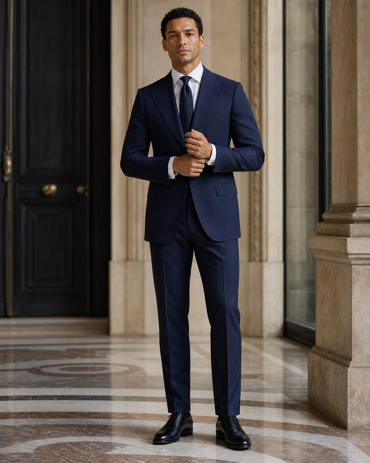 Deep Navy Seersucker Summer Suit - Custom Made to Measure front view