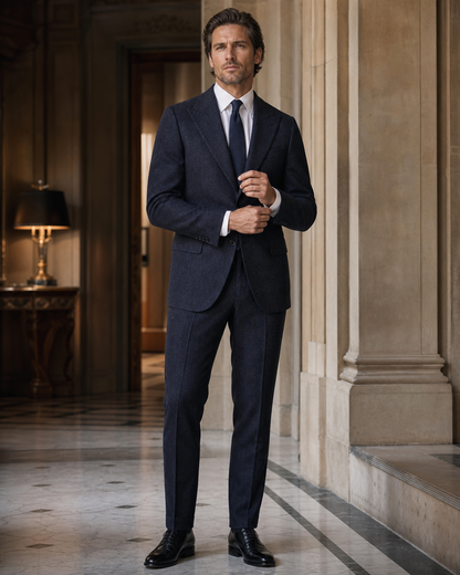 Deep Navy Tweed Winter Suit - Custom Made to Measure front view