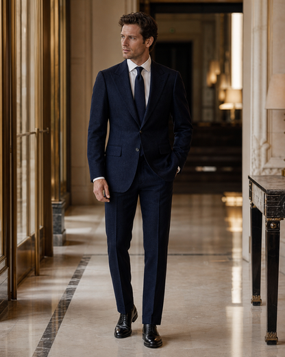 Deep Navy Tweed Winter Suit - Custom Made to Measure side back view