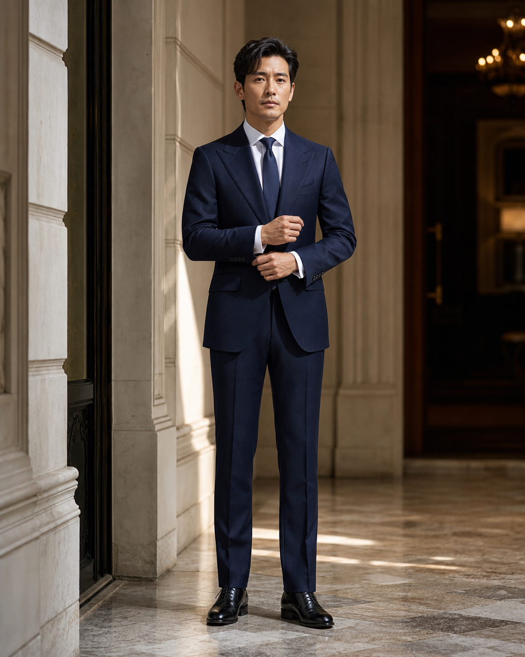 Deep Navy Wool Outdoor Wedding Suit - Custom Made to Measure front view