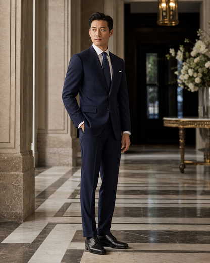 Deep Navy Wool Outdoor Wedding Suit - Custom Made to Measure side back view