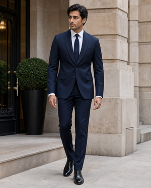 Deep Navy Wool Shawl Lapel Suit — Custom Made to Measure — 1