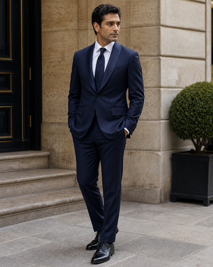 Deep Navy Wool Shawl Lapel Suit — Custom Made to Measure — 3