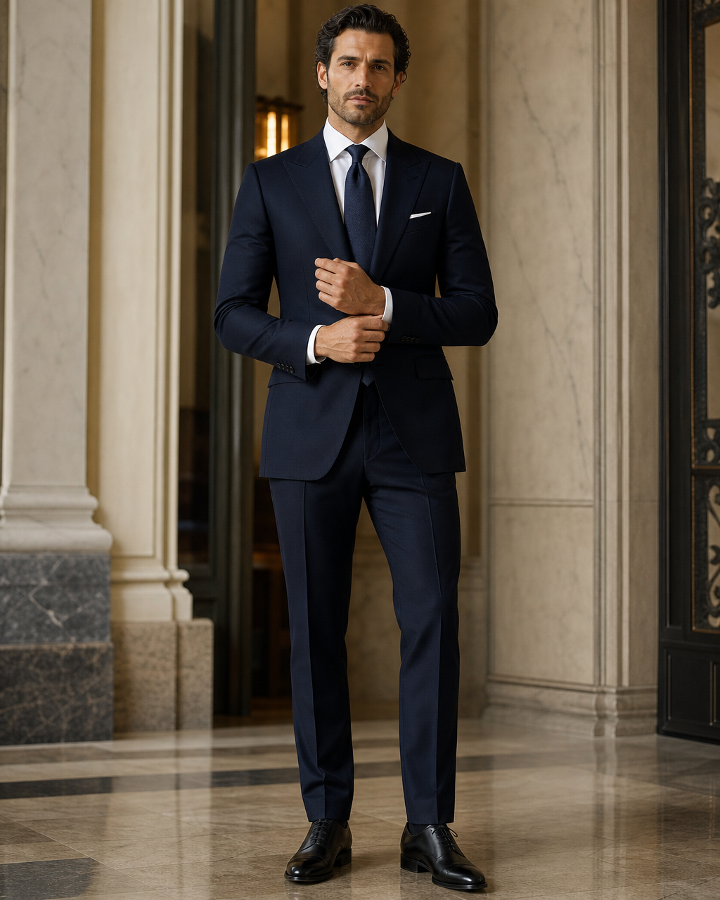 Deep Navy Wool Winter Suit - Custom Made to Measure front view