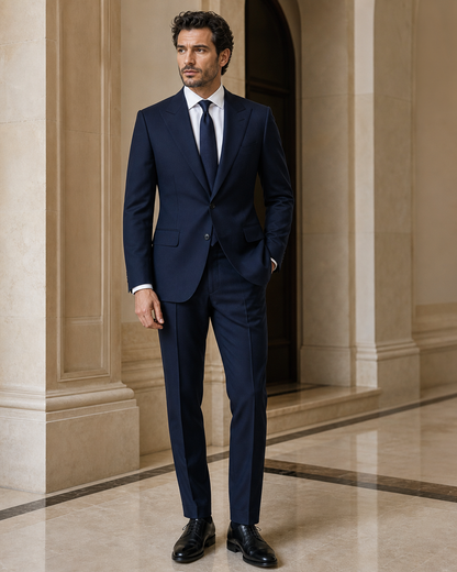 Deep Navy Wool Winter Suit - Custom Made to Measure side back view
