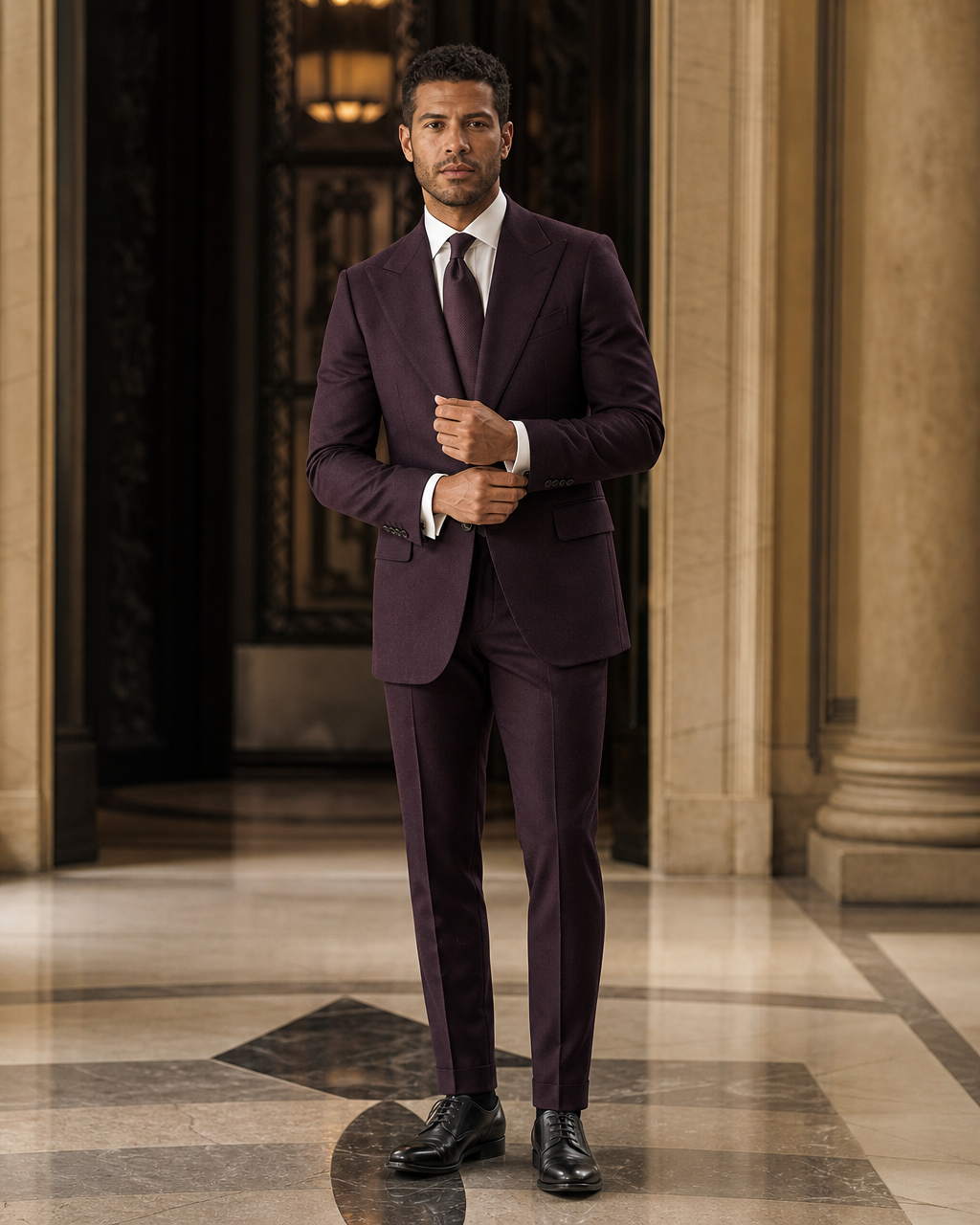 Deep Plum Cashmere Blend Winter Suit - Custom Made to Measure front view
