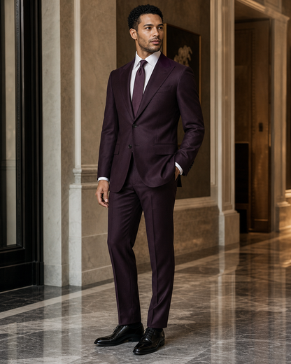 Deep Plum Cashmere Blend Winter Suit - Custom Made to Measure side back view