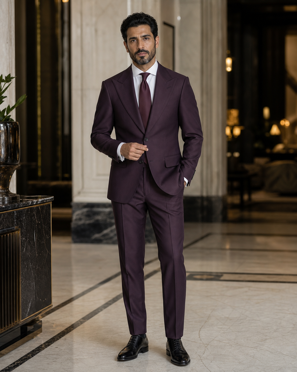 Deep Plum Cotton Beach Wedding Suit - Custom Made to Measure front view