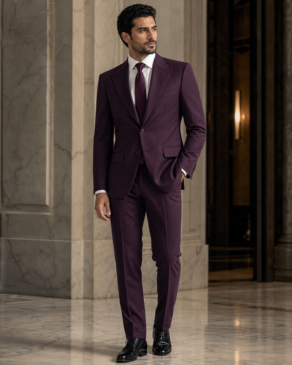 Deep Plum Cotton Beach Wedding Suit - Custom Made to Measure side back view