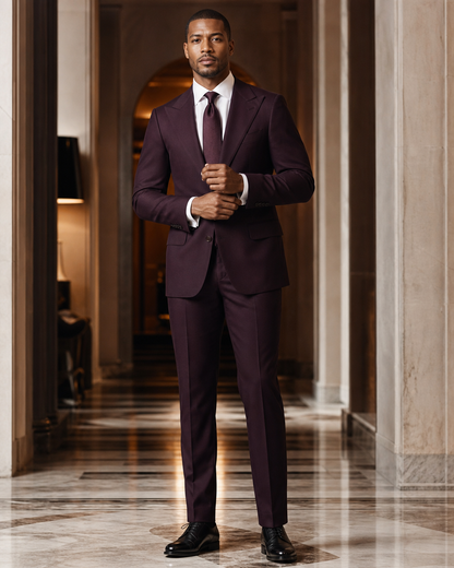 Deep Plum Cotton Outdoor Wedding Suit - Custom Made to Measure front view