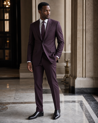 Deep Plum Cotton Outdoor Wedding Suit - Custom Made to Measure side back view